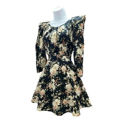 Mini Vestido Floral Ajuste Y Acampanado Avante Garde Manga Pagoda Algodón Foto 1 de 4