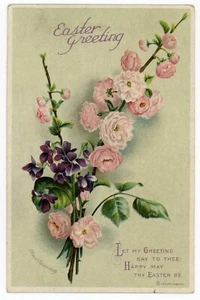 Postal Vintage SALUDOS PASCUA ROSAS Rosas Ellen H. Clapsaddle IAP Serie 439 - Imagen 1 de 2