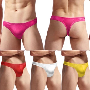 Mens Satin Briefs Sexy Low Rise Bikini Thong Breathable Underwear Pouch Panties - Picture 1 of 20