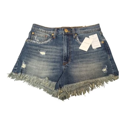 Pantalones Cortos STS Azul Denim Layne Tiro Alto Deshilachados Desgastados Lavado Medio Nuevos con Etiquetas Foto 1 de 4