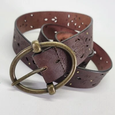 Cinturón de cuero recortado 42 flor tachonado marrón Foto 1 de 4