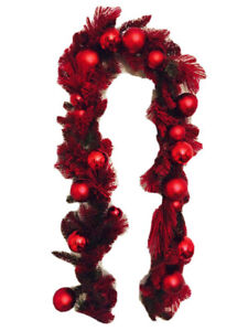 8 Ft Christmas Garland Snowy Crimson Red Ornament