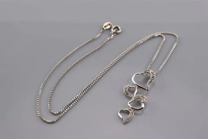 Sterling Silber 35mm x 12mm gestapelte Herzen Markasit 925 Anhänger 16" Kette - Bild 1 von 7