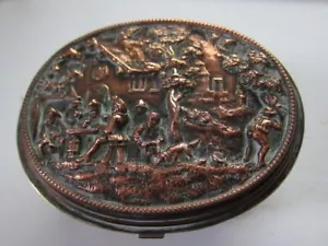 ANTIQUE FRENCH/GERMAN HINGED OVAL REPOUSSE COPPER BRASS JEWELLERY BOX/CASKET - Picture 1 of 13