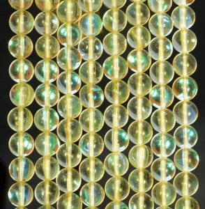 "Cuentas sueltas redondas de cuarzo (vidrio) amarillo aura mística de 10 mm de 15" - Imagen 1 de 4