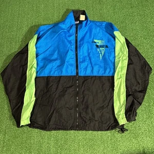 VTG 90s ASICS Full Zip Double Sided Windbreaker Jacket - Mens Large L - Picture 1 of 4