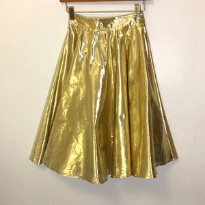 Vintage 70s 80s 90s Frederick's of Hollywood Gold Lame Circle Skirt Disco (BT) - Picture 1 of 11