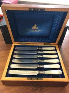 Antique Wingfield rowbotham sheffield fish knives set in wooden case look - Picture 1 of 13
