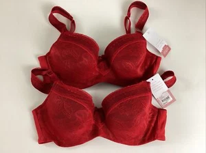 Cacique Lane Bryant Lightly Lined Balconette Bra Nylon Underwire Red 32C NWT - Picture 1 of 10