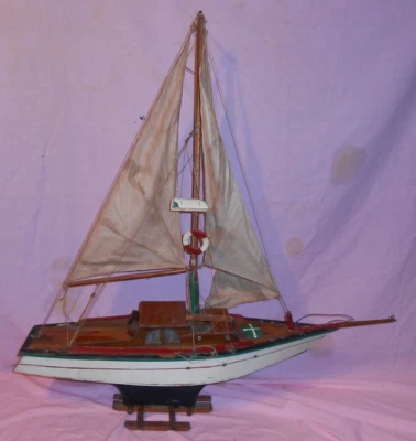 VTG Pond Wood Model Ship Boat Sailboat Yacht Nautical Coastal Schooner! AS IS - Image 1 of 4