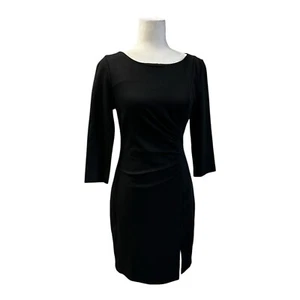 TRINA TURK Dress Size 6 Jersey Knit Gathered Waist 3/4 Sleeve Black - Picture 1 of 9
