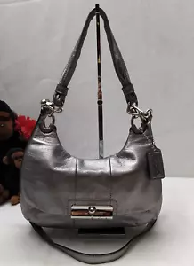 Coach Kristin Metallic Gray Zipper Closure Crossbody Shoulder Bag - Picture 1 of 17