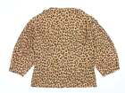 Zara Womens Brown Animal Print Polyester Basic Blouse Size S Round Neck - Leopar
