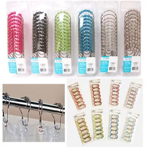 12 Pc Easy Glide Heavy Duty Hooks Decorative Shower Rod Curtain Rings Bathroom - Picture 1 of 1