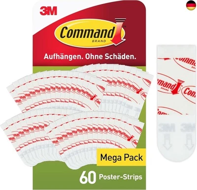 Command Poster-Strips Selbstklebend, Vorteilspack, 60 kleine Klebestreifen,