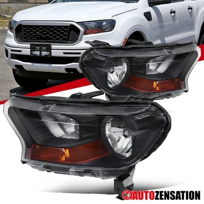 Fits 2019-2023 Ford Ranger XL XLT Black Headlights Headlamps Left+Right 19-23 — 第 1/4 张图片