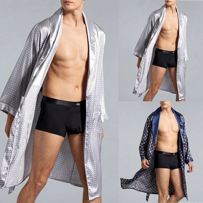 Satin Silk Summer Pajamas Kimono Bathrobe Robe Dressing Gown Loungewear Male - image 1 of 4