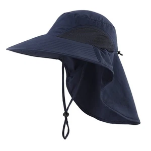 UPF50+ Mens Sun Hat Wide Brim Mesh Fishing Hat with Neck Flap UV Protection H... - Picture 1 of 4