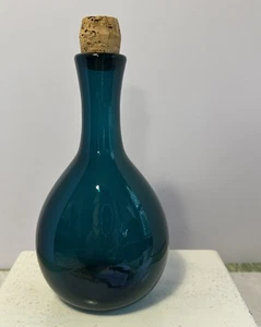 VTG MCM BLENKO? WINE BOTTLE Turquoise BLUE HANDBLOWN Original Cork 43 - Picture 1 of 8