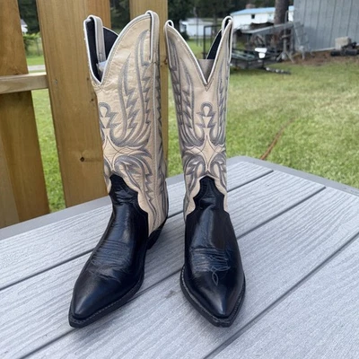 Code West Todo Cuero Talla 6M, Hecho en EE. UU., Negro y Crema con Costuras Azules Foto 1 de 3