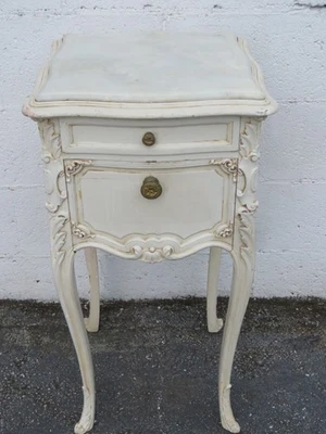 French Shabby Chic Late 1800s Painted Marble Top Nightstand Side End Table 6111 - Image 1 of 4