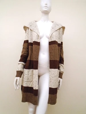 Cárdigan túnica suéter Aventura Eco talla M Essex beige a rayas mezcla de lana abierta Foto 1 de 4