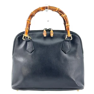 Gucci Hand Bag Bamboo Zip Leather Black Authentic from Japan _0154 - Picture 1 of 23