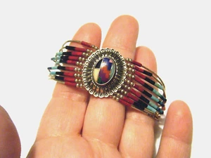 7" Vintage 90s Q.T. QUOC N.M. Sterling Silver Multi stone Bracelet Southwestern - Picture 1 of 6