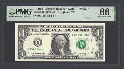 United States-Federal Reserve 1 Dollar 2013 Fr#3001-D (DF Block) UNC Grade 66 - Image 1 of 2