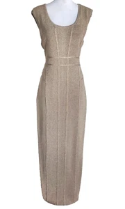 Calvin Klein Sleeveless Side Slit Long Maxi Evening Party Knit Dress Size XL Gol - Picture 1 of 15