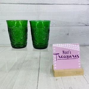 Anchor Hocking FOREST GREEN SANDWICH Tiara Emerald Green Tumbler Glasses Set 2 - Picture 1 of 12