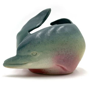 VTG Artist Signed Dolphin Pottery Planter Bowl Mottled Ombré Glaze Blue Pink - Picture 1 of 19