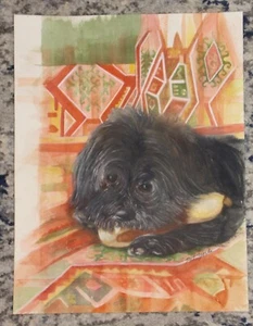 Adorable Original Watercolor Dog Pat Yorke Unframed Painting Art - Picture 1 of 4