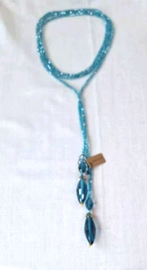 Heidi Daus Aqua Blue Teardrop Crystal Lariat Necklace Crystal, w/ Tags - Picture 1 of 13