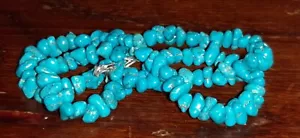 COLLANA TURCHESE Naturale 45 Cm chiusura Argento - Foto 1 di 11