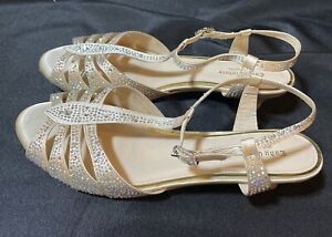 Lady Couture Betty Champagne Kitten Heel Sandals (43=12-W) Rhinestones Gold