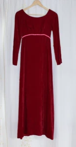 Vintage Red Velvet Empire Waist Victorian Maxi Dress ILGWU Label Womens XS/S 27" - Picture 1 of 15