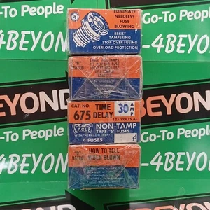 ONE (4-Pack) BOX- EAGLE 675, 30 AMP 125V AC NON-TAMP TYPE "S" PLUG FUSES 675-30A - Picture 1 of 7