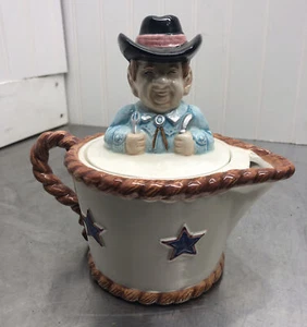 OCI  Fitz & Floyd 1992 BBQ Sauce Lidded Server Cowboy Lid Rope Trim - Picture 1 of 9