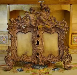 Impressive Antique French Spelter Double Picture / Photo Frame, Cherub, Putti - Picture 1 of 24