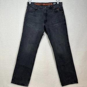 HARLEY-DAVIDSON Men’s Gray Faded Motorcycles Denim Jeans Size 36x32 - Picture 1 of 17