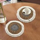 2Pcs Boho Round Placemats Non Slip Circle Heat Resistant Braided Tablemats Woven