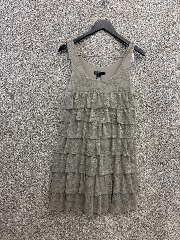INC Green Layered Lace Tank Dress Scoop Neck Shift Dress Women's Size PM - Image 1 of 4