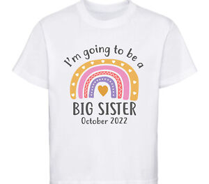 Personalised Big Sister T-Shirt Girls Rainbow Tshirt Baby Announcement Top