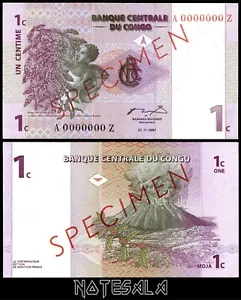 KONGO DEMOKRATISCHE REPUBLIK 1 CENTIME 1997 Pick-80s SPECIMEN NEW-UNC - Bild 1 von 1