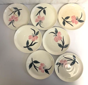 Set of 7 Pink Flower Ceramic Plates - 6” Round - Picture 1 of 8