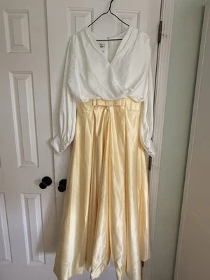 Maxi Vestido de Novia LAN Ting Madre de la Novia Blanco/Amarillo Talla 8- Nuevo con Etiquetas Foto 1 de 4