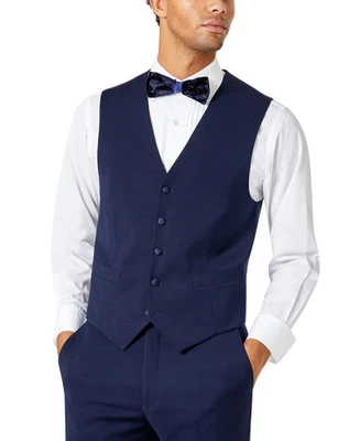 Tommy Hilfiger Hombres Calce Ajustado Chaleco Abotonable Grande Azul Marino Sólido Elástico Foto 1 de 3