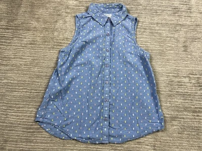 Топ женский Kim Rogers миниатюрный маленький PS синий на пуговицах без рукавов с воротником хлопок - Изображение 1 из 4