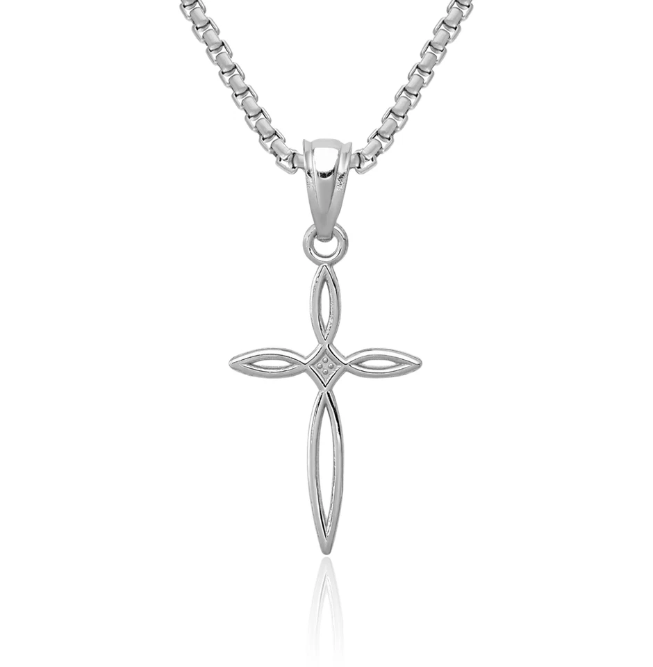 10K Solid White Gold Passion Cross Necklace - Image 1 of 1